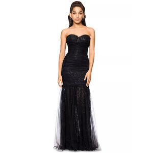 Betsy & Adam Women's Black Sequined Lace Corset Gown Dress Size 8. MSRP: 299$